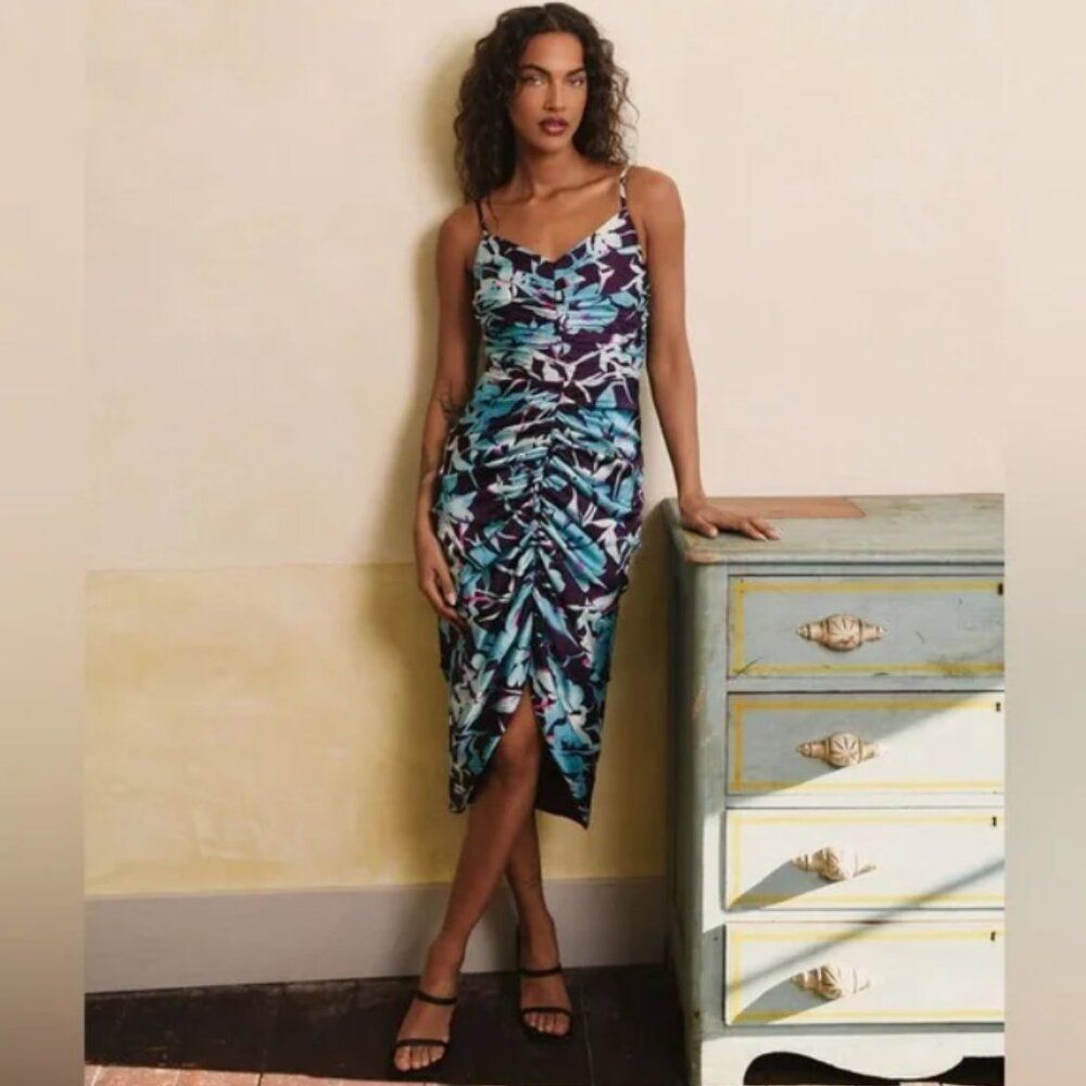 Hutch Sanra Ruched Midi Dress in Blue size small